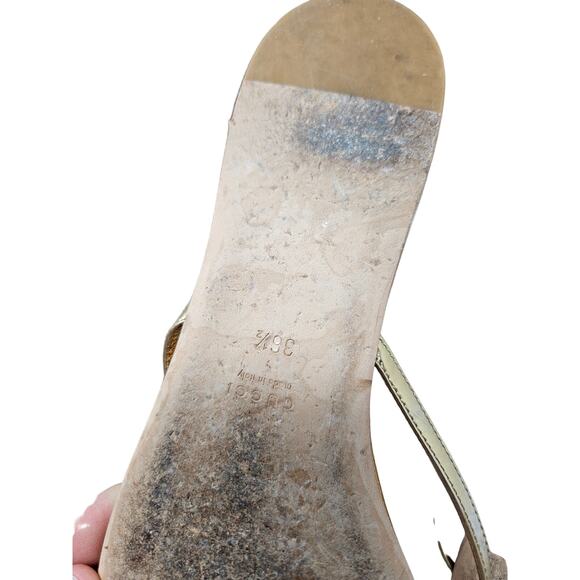 Gucci 36 Miroir Gold Metallic Leather Flip Flop Sandal Thong Logo Dustbag Box - Picture 5 of 12